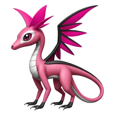 Magenta, black and white Meloetta-Flygon-Gorebyss-Salazzle-Pokémon-Fakémon-creature-fusion-hybrid sticker