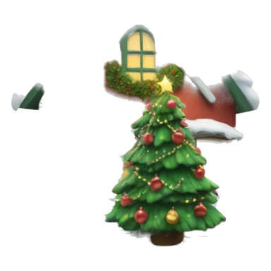 A christmas house with a christmas tree sticker
