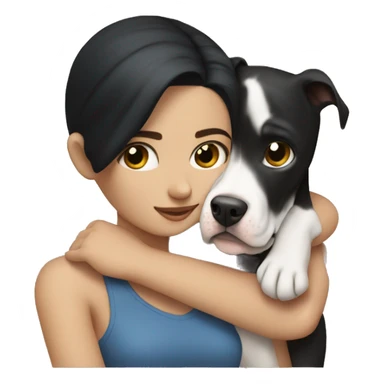 White Girl with black hair hug a pitbull sticker
