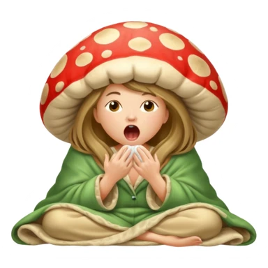woodland spirit girl in mushroom pajama and oversized blanket yawning sticker