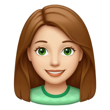 Adult woman avatar, light skin tone, oval face, straight long brown hair, green eyes, neutral mouth, seersucker sticker