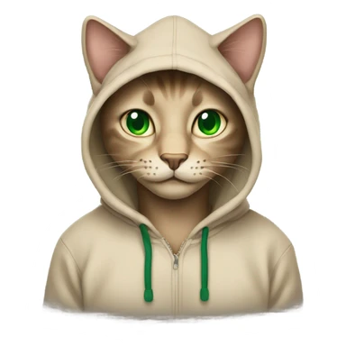 Bkack cat green eyes wearing beige hoodie sticker