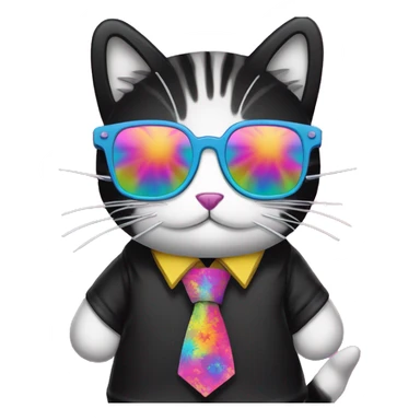 Psychedelic trippy tie die cartoon kawaii miffy Cathy hello kitty cat wearing black sunglasses  sticker