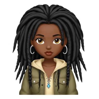pretty bratz baddie, dark black skin, black dreads hair (black people hair) sticker