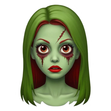 Zumbi feminino, de pele verde, cabelo longo liso e castanho. Labios vermelhos, rosto oval e cilios grandes sticker