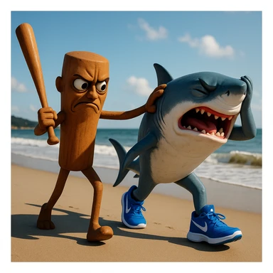 create this image with 4 different emotion to each of them .CREATE ONE WHERE THE ONE WITH THE STICK IS BEATING THE OTHER.
 sticker