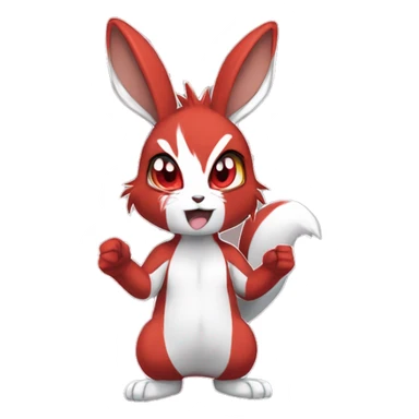 Anthro Sona Angry Edgy Fakemon Full Body Red Rabbit Squirrel Chibi Cute  sticker