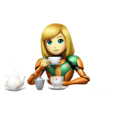Samus from Metroid having a tea party sticker