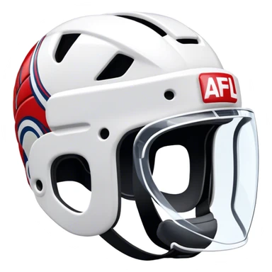 Cinematic Realistic image of AFL headgear featuring detailed cushioning and protective design elements, rendered with dynamic reflections on synthetic materials and set against a blurred action-packed background sticker