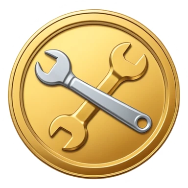 spanner icon within a gold coin sticker