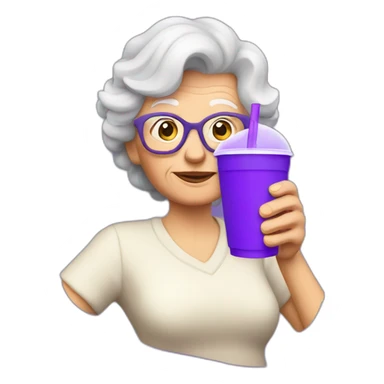 grandma drinking a purple soda from a styrofoam cup sticker