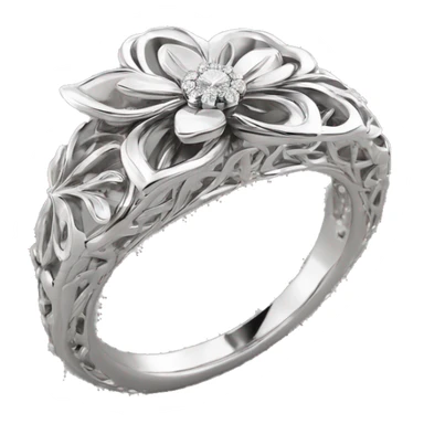 Filigree Flowers Artistic Engagement Ring 14K White Gold Lab Diamond. sticker