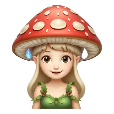 mushroom fairy portrait, head and shoulders only, wearing a large mushroom cap hat, tiny glowing wings visible behind shoulders, cute magical smile, forest fantasy vibe, 3D cartoon, mobile game icon style, clean background, no text, no watermark

 sticker
