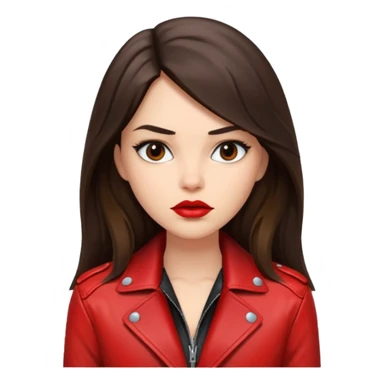 brunette with long hair in cuir jacket with red lips and black brown eyes sticker