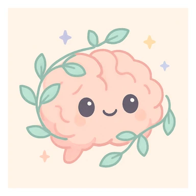 a brain entwined with a leafy vine, radiating warmth and calm, symbolizing growth and healing, soft pastel palette, gentle glow, cozy and nurturing atmosphere, warm tones, representing positive mental health, mental health support theme, stylized, uplifting sticker