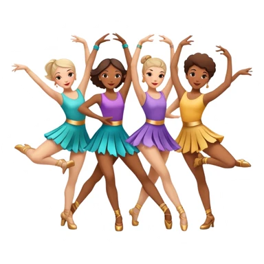 Icon for Contemporary Dance: a synchronized group dance performance with dancers in modern outfits, performing on stage with bright spotlighting and energetic movement. The icon should capture the dynamic and vibrant nature of contemporary dance. Transparent background. sticker