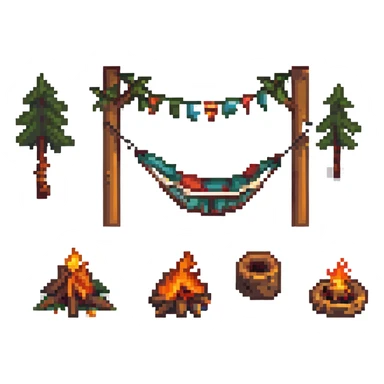 bushcraft adventure camp with campfire and hammock sticker