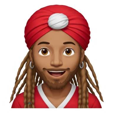 Brownskin man with long dreadlocks 
red t-shirt 
white turban 
in love eyes
his eyes mouth open  sticker