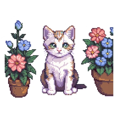Kitten and flowers sticker