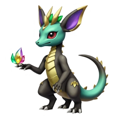 Shiny Iridescent Dusknoir-Cubone-Salandit-Leafeon-Fakémon-hybrid-creature (full body)  sticker
