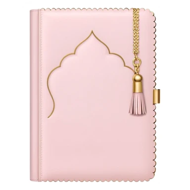a soft pink journal with scalloped edges, tiny gold dot details, and a small tassel charm, cozy and elegant stationery vibe sticker