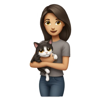 Brunette girl holding cat  sticker