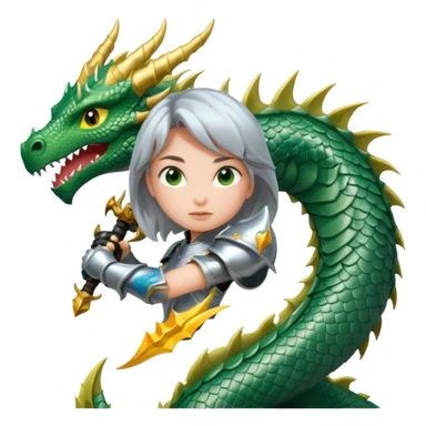 a girl in armor fighting a dragon sticker