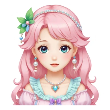 gorgeous-anime-style-lady-with-blushing-face-and-accessories-cottagecore-fairycore-kawaii-anime-colorful-pearly-romantic-aesthetic-trending-style sticker