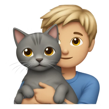 straight hair light brown boy cuddling a grey cat sticker