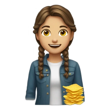 a girl with brown hair with yellow chips instead front tooth sticker