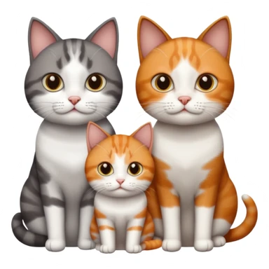 3 different coloured short haired cats including; a dark brown tabby and white cat, and a dark grey and white and a ginger and white sticker