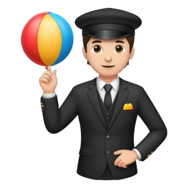 Director tecnico con un traje negro, gorra y un balon bajo el brazo sticker