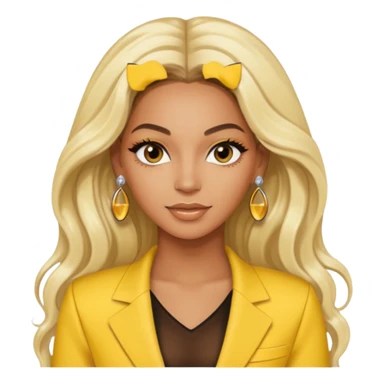 Beyonce brown eyes, long platinum blonde hair, yellow outfit with earrings sticker