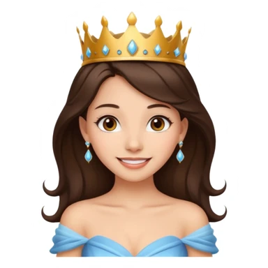 a beautiful brunette hair princess, wear a crown, wearing a gown with elegant piercing and smile gently  sticker