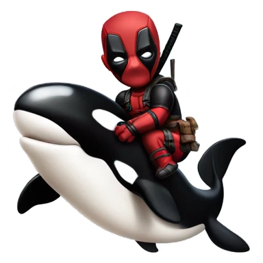 Deadpool holding a baby orca sticker