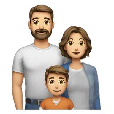 Familia padre calvo con barba, madre morena, hijo moreno con barba e hija rubia sticker