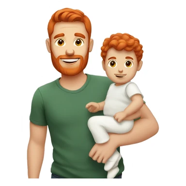 red haired man with baby sticker