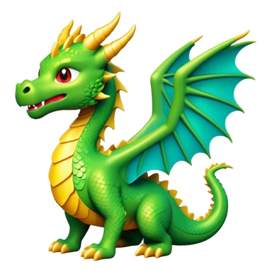 Clash of Clans aesthetic: Cinematic Playful Dragon Emoji, rendered in a 3D vector-style similar to standard emojis with minimal shading and bold, simplified shapes. A compact, isometric dragon with majestic wings and intricately scaled details, softly glowing with a legendary, mythical charm. Simplified yet unmistakably iconic, highly detailed and consistent, glowing with a soft radiant brilliance and high shine. Stylized with a touch of fantastical might and a soft glowing outline, capturing the essence of a mighty dragon with a friendly, playful demeanor! sticker