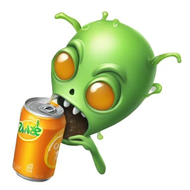 An alien chugging a can of orange soda  sticker