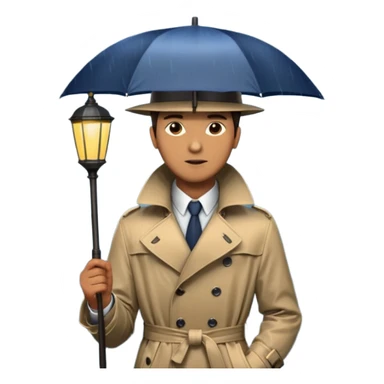 Man with umbrella + streetlight reflection, Midnight Wanderers. sticker