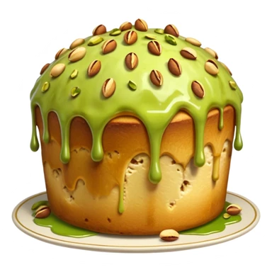 panettone con glassa al pistacchio che scende lungo i bordi e pistacchi come decorazione sticker