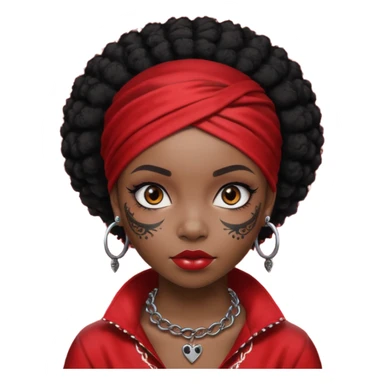 black afro hair with red head bandana and lots of face tattoo black skin girl sticker