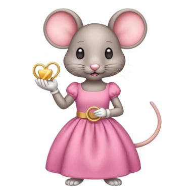 Stuffed mouse with rings and pink dress sticker
