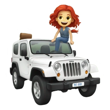 White Jeep with a red headed girl driving sticker