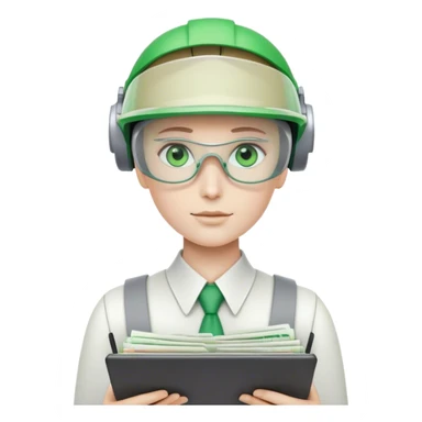 human like robot bookkeeper wearing an accounant Green eyeshade visor and holding spreadsheets sticker