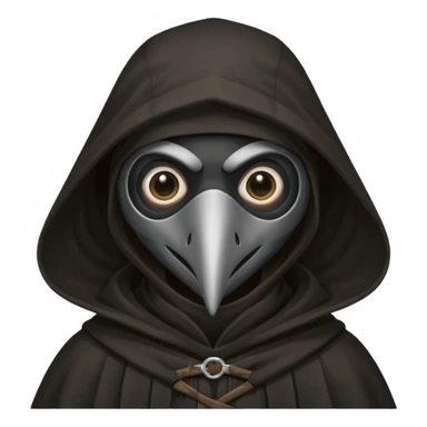 plague doctor
hooded cloak - dark black/charcoal
cute, simplified style
happy expression sticker