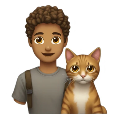 joven pelo castaño con gato atigrado sticker