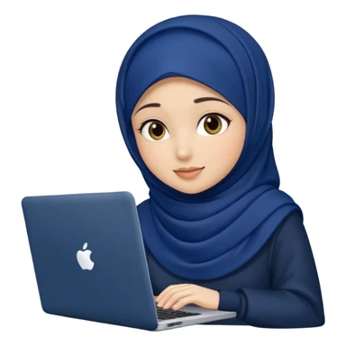 dark blue hijab cute girls with labtop with front profile sticker