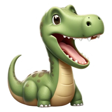 Cinematic Cute Yawning Brontosaurus Portrait Emoji, Head tilted slightly with a dramatic, wide-open yawn, showcasing its monumental, elongated neck and a massive, textured body with sleepy, half-closed eyes and a relaxed, open mouth, Simplified yet irresistibly cute features, highly detailed, glowing with a soft, cozy ancient glow, high shine, relaxed yet expressive, stylized with a dash of whimsical prehistoric ease, soft glowing outline, capturing the essence of a drowsy yet affectionate Brontosaurus that appears ready to stretch and yawn its way out of the screen! sticker