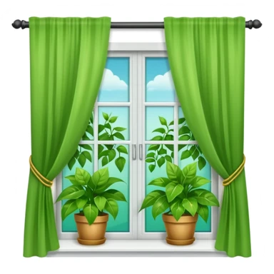 Window with hanging plants + curtain, Apartment Windows. sticker